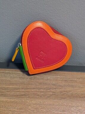 Mywalit Leather Heart Coin Purse Wallet Jamaica Multicolor Elephant Logo Pouch